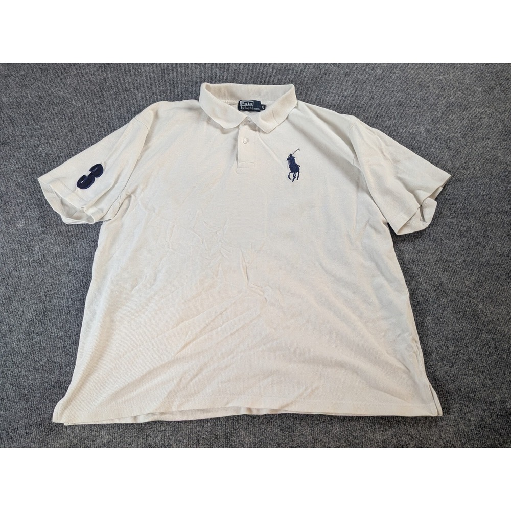 Polo Ralph Lauren Polo Shirt Big Pony Mens 2X White Blue Logo Short Sleeve